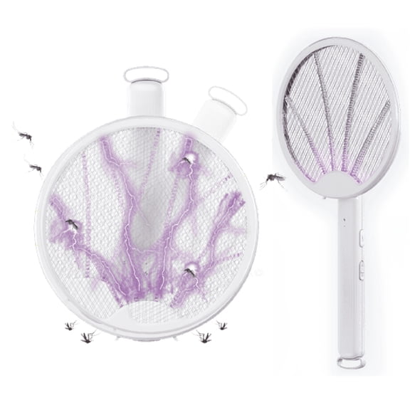 GJX Electric Fly Swatter Racket,Rechargeable,2 in 1 Smart Bug Zapper Racket with Usb Rechargeable Base,Powerful Mosquitoes Trap Lamp&Fly Killer,3-Layer Safety Mesh for Home,Bedroom,Kitchen,Patio