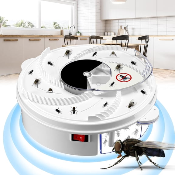 GJX Electric Fly Trap Fly Catcher Pest Device Gnat Flying Insect Trap Automatic Indoor Pest Traps Reject Control Catcher Repellents Tools for Patios Ranch (White,No Batteries Included)