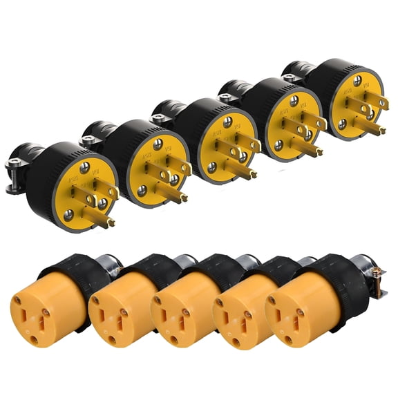 GJX Electrical Replacement Plug&Connector Set,Extension Cord Ends Male and Female,15 a 125V 3-Prong Straight Blade Plug Grounding Type,Nema 5-15P&5-15R,Ul Listed,Black,5Set