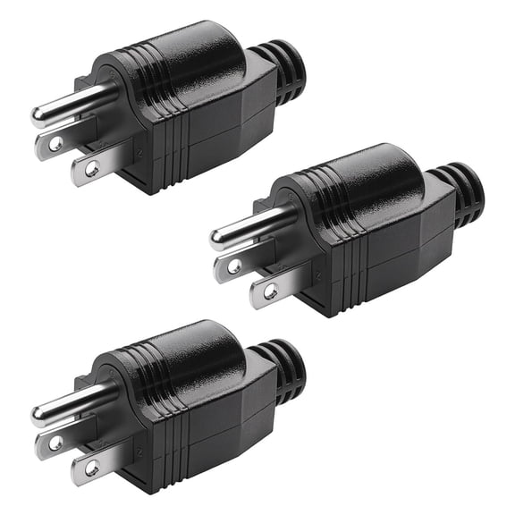 GJX Electrical Replacement Plugs Male End Extension Cord 125V 15A 2Pole 3Wire 2 Pole Male Straight Blade Plug Ground Neutral Generator Plug,3 Prong Power Cord 3 Pack