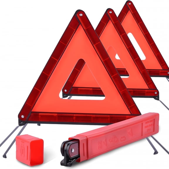 GJX Emergency Triangles,Warning Triangles for Vehicles,Reflective Triangle,Safety Triangles with Case for Vehicles Breakdown,3-Pack
