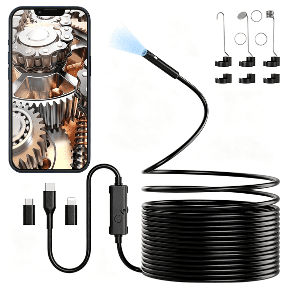 GJX Endoscope Camera with Light,1920P Hd Borescope with 8 Adjustable Led Lights,16.4Ft Semi-Rigid Snake Camera,Ip67 Waterproof 7.9Mm Inspection Camera for Iphone,Ipad&Android(Dual Lens)