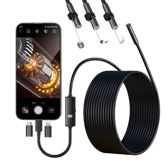 GJX Endoscope Camera with Light,1920P Hd Borescope with 8 Adjustable Led Lights,Ip67 Waterproof Endoscope with 16.4Ft Semi-Rigid Snake Camera,7.9Mm Inspection Camera for Ios and Android