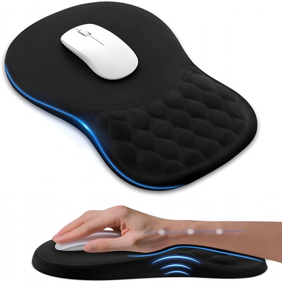GJX Ergonomic Mouse Pad with Wrist Rest,Slope Design Memory Foam Support,Smooth Lycra Surface,Non-Slip PU Base,Comfortable Mouse Mat for Office,Home,Computer Desk,Black