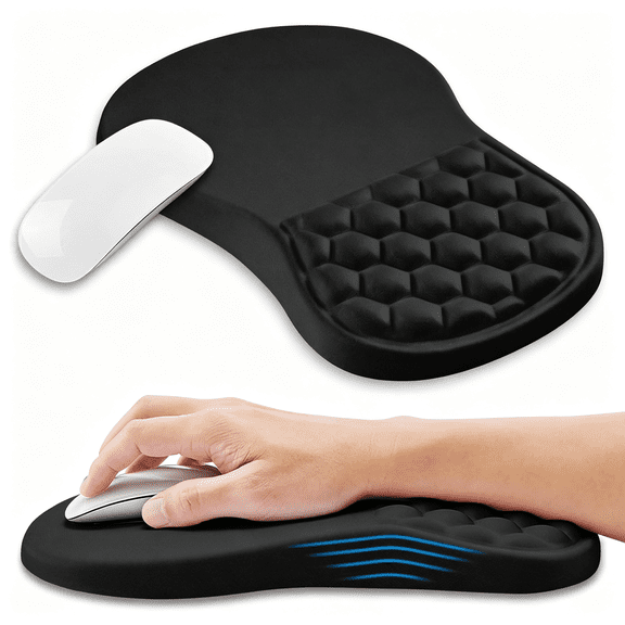 GJX Ergonomic Mouse Pad Wrist Support with Memory Foam Massage Bulge, Carpal Tunnel Pain Relief Mousepad Wrist Rest for Mouse Mouse Pads for Desk (12X8 Inch, Black)