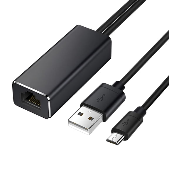 GJX Ethernet Adapter for Fire TV Stick, 100Mbps Wired Network Connector with Dual-Head Design, Plug and Play Micro USB LAN Cable for Streaming Devices, Home Theater and Office Use