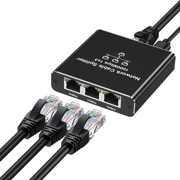 GJX Ethernet Splitter 1 to 3 1000Mbps,Internet Cable Splitter 1 in 3 Out High Speed Switch Network Gigabit for Lan Rj45 Port Router Switch Work with Cat5/5E/6/7/8 Cable