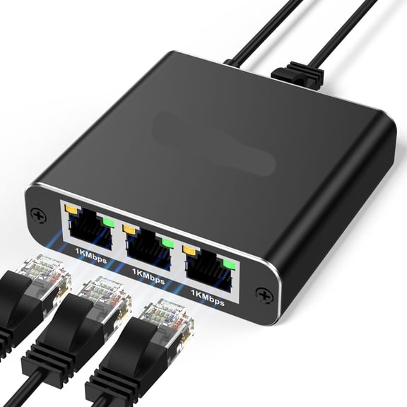 GJX Ethernet Splitter 1 to 3 1000Mbps Internet Cable Splitter 1 in 3 Out High Speed Switch Network Gigabit for Lan Rj45 Port Router Switch Work with Cat5/5E/6/7/8 Cable Black