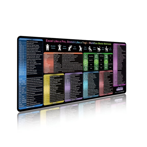 GJX Excel Cheat Sheet Desk Mat with Over 150 Shortcuts and Formulas, 10 Modules Large XL Desk Pad, Non-Slip Waterproof Office and Gaming Mouse Pad for Keyboard and Mouse, Black