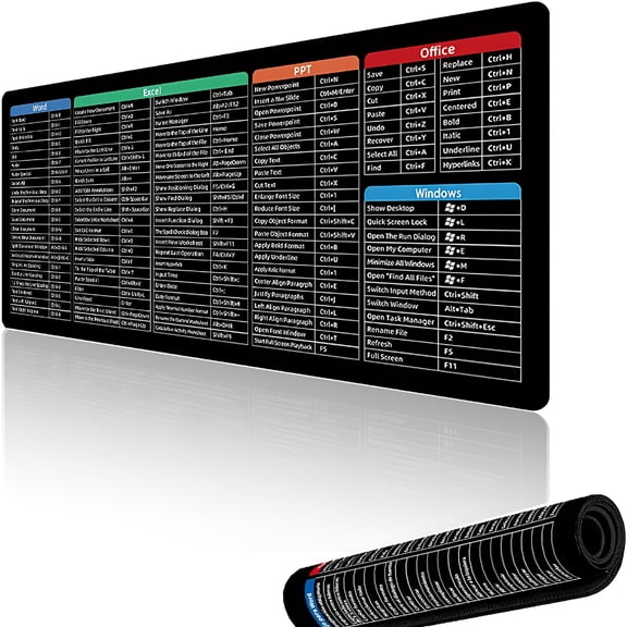 GJX Excel Mouse Pad with Spanish Shortcuts and Formulas, Large Desk Mat 31.5 x 11.8 Inch, Alfombrilla Con Atajos De Excel en Espaol, Black Rubber Desktop Mat with Cheat Sheet Reference Guide