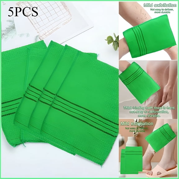 GJX Exfoliating Washcloth Mitt 5pcs,Bath Body Scrub Mitt,Double Sided Exfoliating Scrub Bath Cloth,Remove Dead Skin (Green)
