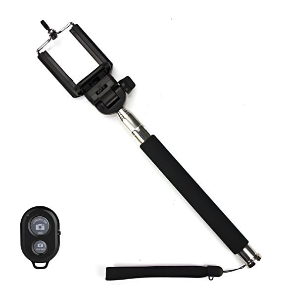 GJX Extendable Handheld Selfie Stick + Wireless Bluetooth Shutter Remote for Cellphones - Black