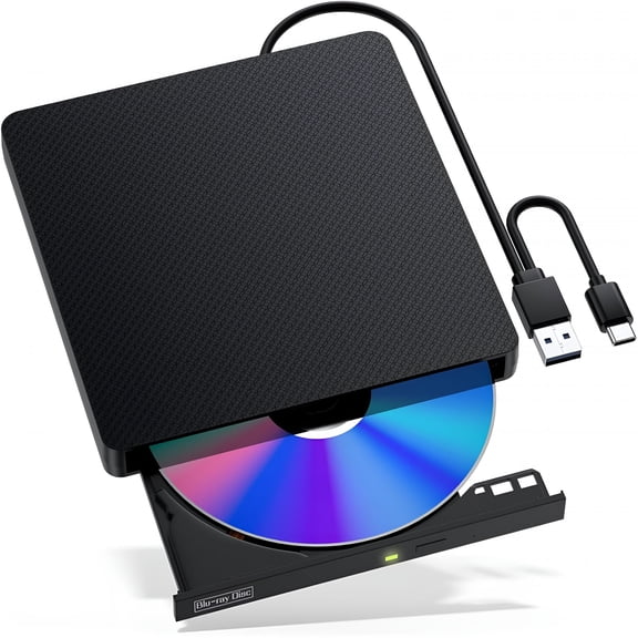 GJX External Blu-ray Drive,USB 3.0&Type-C BD/DVD/CD Burner - Portable Blu-ray Player with 3D Playback,Compatible with Windows,Linux,Mac OS (2 IN1)