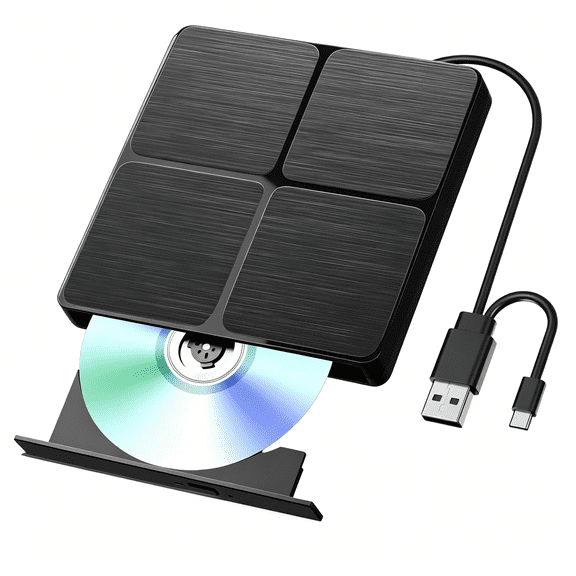 GJX External Blu ray Drive, USB 3.0 & Type C Bluray Burner, External Blueray/DVD Drive for PC, External CD DVD Blu Ray Reader Writer Compatible with Windows XP/7/8/10/11, Linux, Mac OS