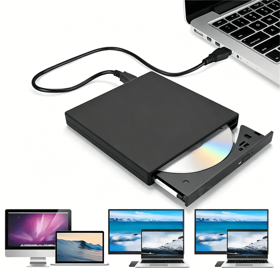 GJX External Cd Dvd Drive,External Blu-Ray Drive with 2 Cables,Laptop Dvd Player with Antislip Pads,Lightweight and Reusable,Easy to Use,Suitable for Notebook Pc Desktop Computer