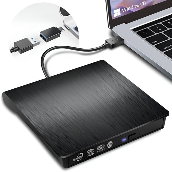 GJX External Cd/Dvd Drive,Portable Usb 3.0&Usb-C Cd Rw Drive,Dvd Player,Dvd Burner for Laptop,Desktop,Compatible with Windows 7/8/10/11,Mac,Pro/Air,Linux