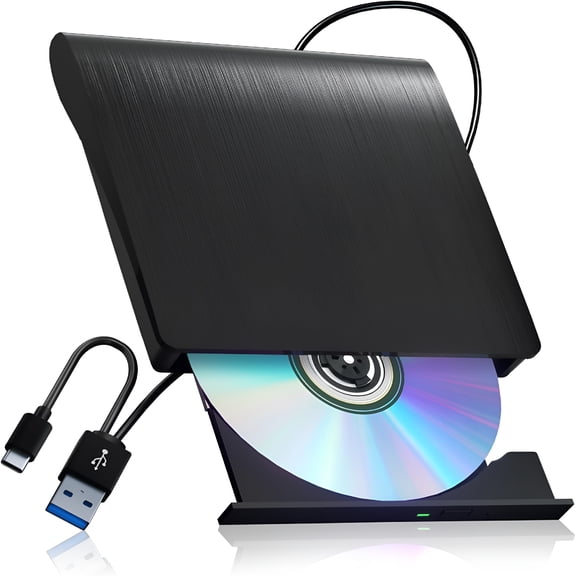 GJX External Cd/Dvd Drive for Laptop Pc Cd Dvd Player Usb 3.0 Portable Optical Drive Cd Burner Compatible with Windows 10 11 Linux Mac Os (Black)