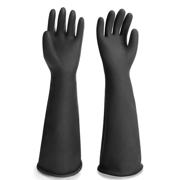 GJX Extra Large 22-Inch Black Rubber Gloves, Heavy Duty Reusable Industrial Cleaning Gloves, Waterproof Household Dishwashing Hand Protection