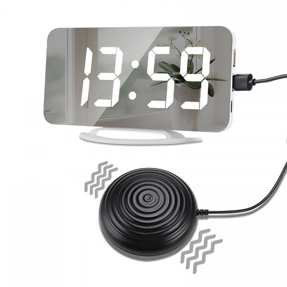GJX Extra Loud Alarm Clock for Heavy Sleeper with Bed Shaker for Hard of Hearing Deaf,Plug in Bedroom Mirror Clock,Phone Charger,Dimmer,Simple Digital Clock for Senior Adult Teen Kid