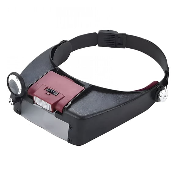 GJX Eyeglasses Magnifier with Double LED Light, Hands-Free Headband Magnifying Glass for Reading, Repair, Embroidery, Miniatures, Adjustable Illuminated Hobby Tool