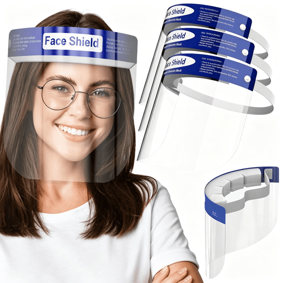 GJX Face Shield 10 Pack Clear Plastic Full Face Shields Anti-Fog,Lightweight Reusable Face Shield Mask,Safety Visor Cover with Comfortable Sponge & Elastic Band