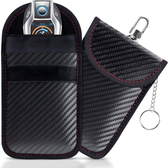 GJX Faraday Bag for Key Fob(2 Pack), Faraday Cage Protector, Car RFID Signal Blocking Key Fob Protector, Double-Layers of Shielding Carbon Fiber Material Anti-Theft Faraday Pouch