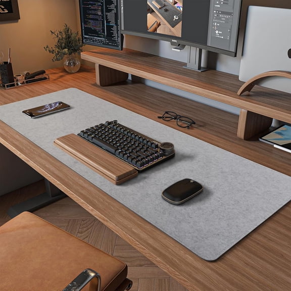 GJX Felt Desk Pad,Keyboard Mat (35.8" X 11.8"),Large Felt Mouse Pad,Computer Desk Mat,Desk Protector for Office (Light Gray)