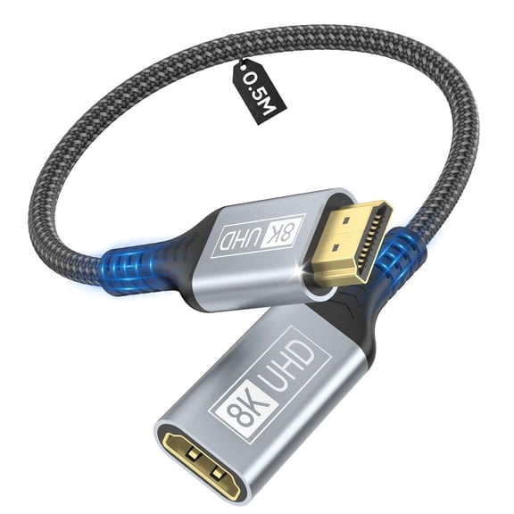 GJX Female Adapter Extension Cord 8K@60Hz, 4K@120Hz, 3D, HDR Compatible with HDTV, Monitor-1.6 ft