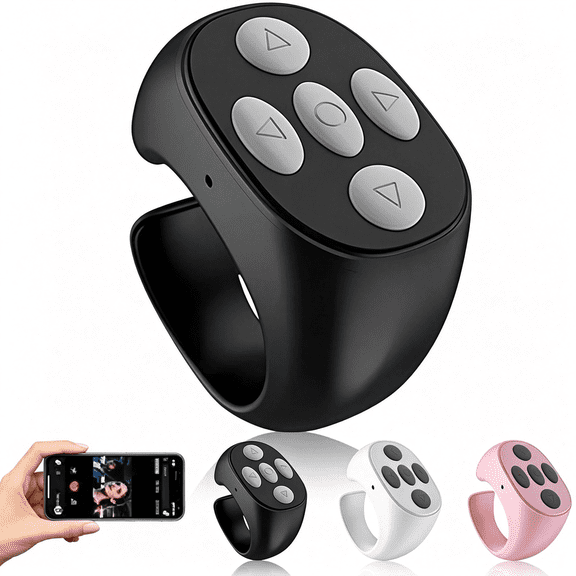 GJX Fingertip Wireless Bluetooth Remote Control, Scrolling Ring Bluetooth Page Turner for Cooking, Yoga, Or Running, for Short Video Music, Compatible with Iphone & Android, Black
