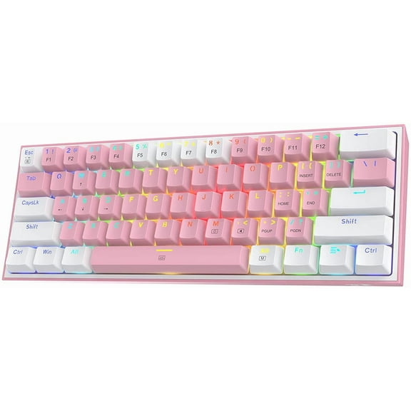 GJX  Fizz 60% Wired RGB Gaming Keyboard, 61 Keys Compact Mechanical Keyboard w/White and Pink Color Keycaps, Linear Red Switch, Pro Driver/Software Supported