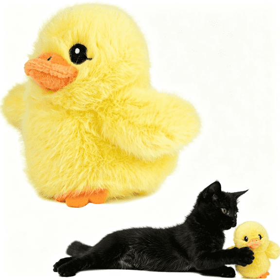 GJX Flapping Duckling Cat Toy-Motion-Activated Wings,Realistic Chirps,Catnip-Infused Plush,Usb Rechargeable Interactive Toy for Indoor Cats&Kittens,Self-Play Enrichment-Yellow