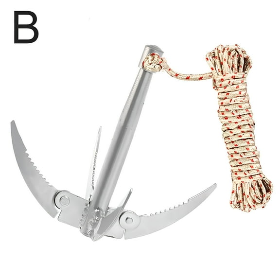 GJX Folding Boat Anchor with Rope Outdoor Grappling Hook Survival Tool Sturdy Durable for Small Boat Canoes Fishing Supplies