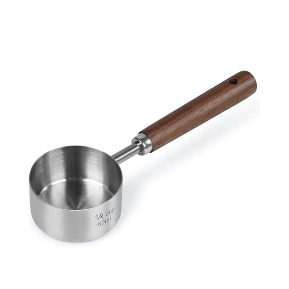 GJX Food Scoop Measuring Cup - 1/4 Cup (4 Tablespoon | 2 Oz. | 60 mL),304 stainless steels,Black walnut long handle