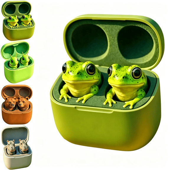 GJX Frog Earbuds, Cute Animal Shaped Bluetooth Earbuds with Charging Case,Wireless in Ear Headphones with Deep Bass,Ipx4 Waterproof, Gift for Kids and Adults (C)