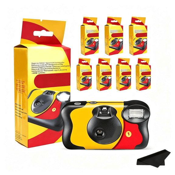 GJX Funsaver Disposable Camera Bulk One Time Single Use 7-Pack 27Exp 35Mm Camera Bundled with Premium Microfiber Cloths - Bulk Disposable Film Camera 35Mm