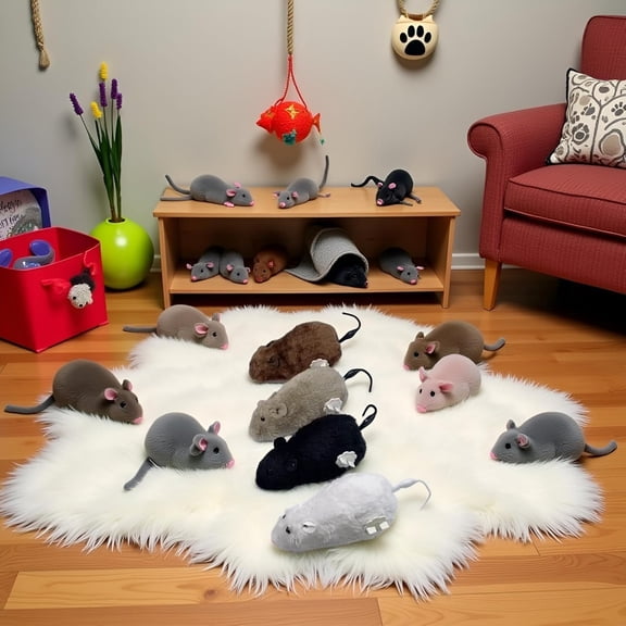 GJX Furry Wind Up Mouse Cat,Realistic Moving Mice,Fake Mouse,Funny Moving Pet Supplies Cat Toys That Move(1Pc Random Color)