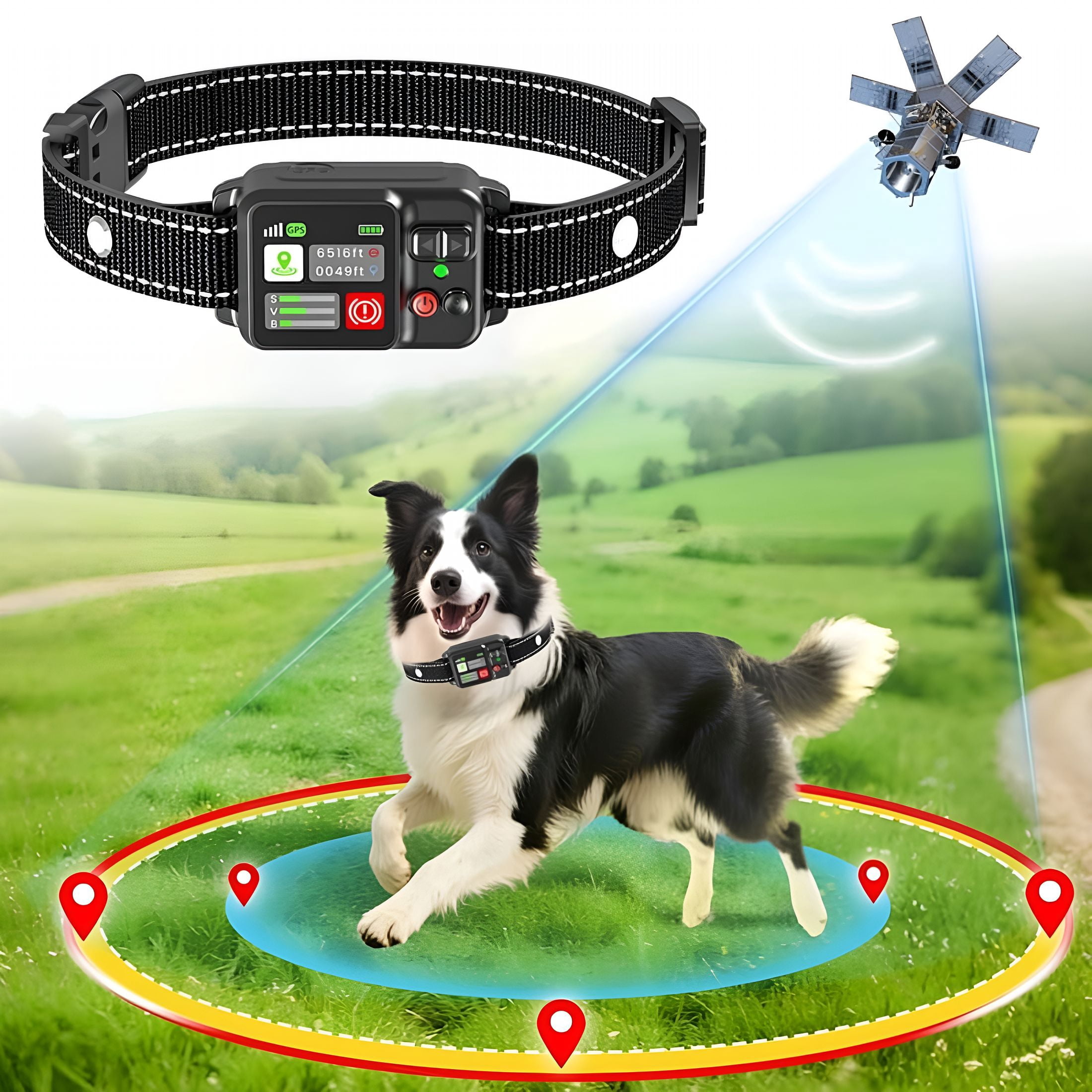 GJX GPS Wireless Dog Fence System, Adjustable 49-6561ft Range, 3 Training Modes (Beep/Vibration/Shock), Rechargeable Collar for Small Medium Large Dogs, Outdoor Yard Boundary Escape Prevention