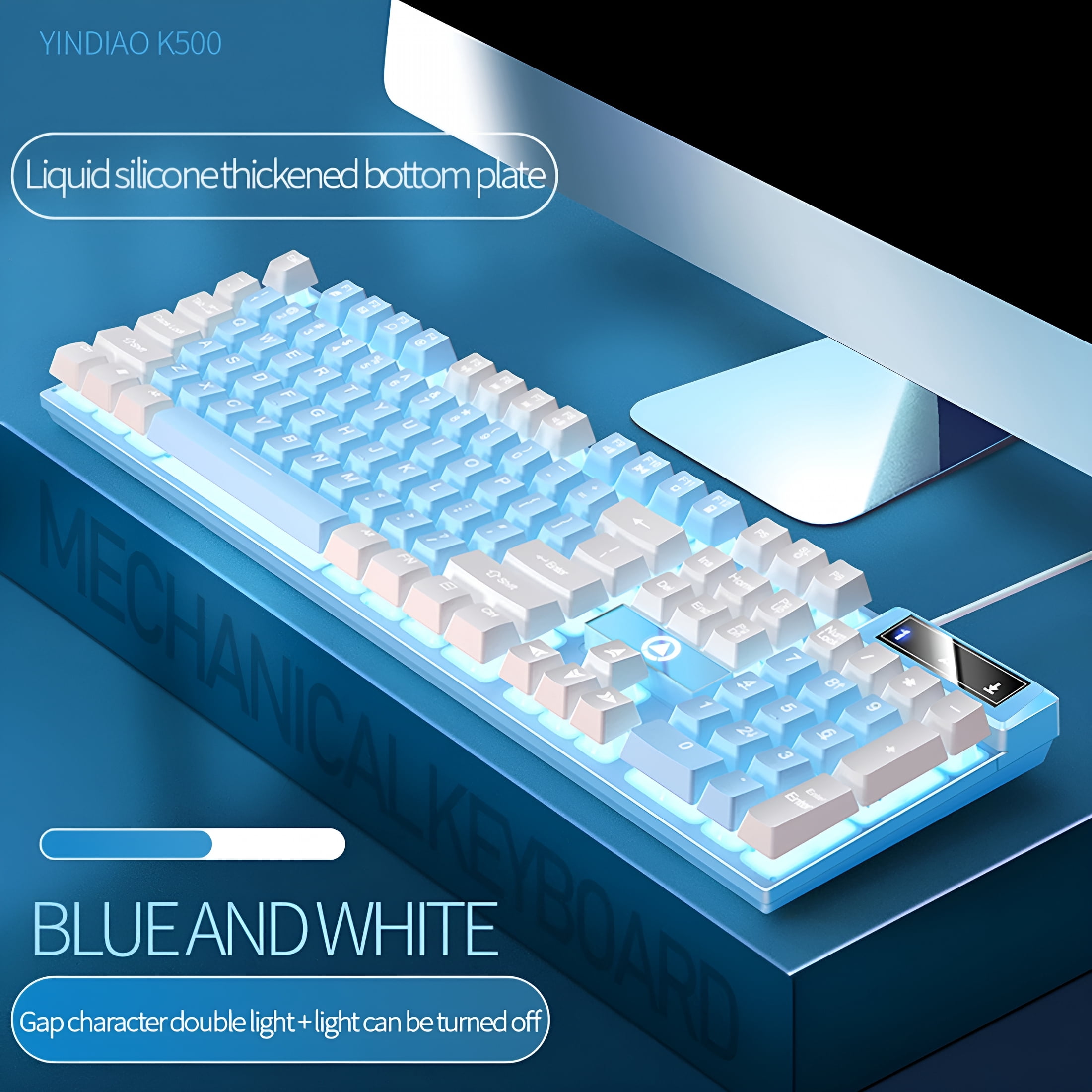 GJX Gaming Keyboard,Ergonomic Mechanical Feel Usb Wired Keyboard,Slim Led Backlit Floating Design Spill-Resistant Abs Keycaps Rgb Media Controls,Blue