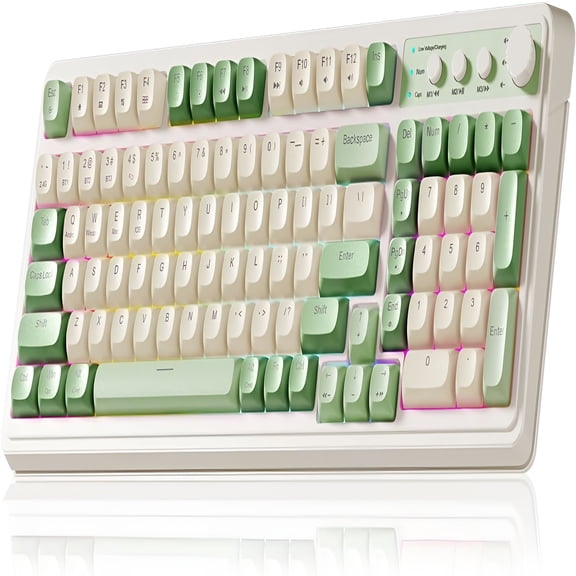 GJX Gaming Keyboard, Wireless Computer Keyboards, Tri-Mode Bluetooth/2.4Ghz/Usb-C Custom Creamy Keyboard with Number Pad, Rgb Backlit Media Knob Programmable Keyboard for Pc Gamer - Green