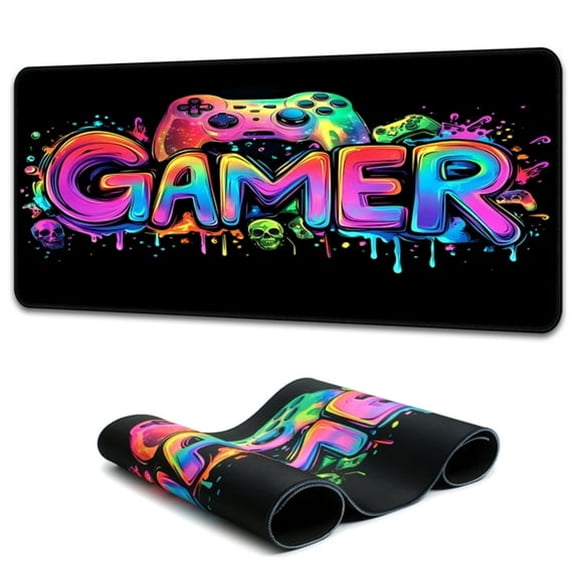 GJX Gaming Mouse Pad,Blacklight Game Controller Horror Skull Waterproof Large Mouse Mat,31.5" X 11.8" Skeleton Glowing Extended Non-Slip Rubber Base,Office & Home Keyboard Pad