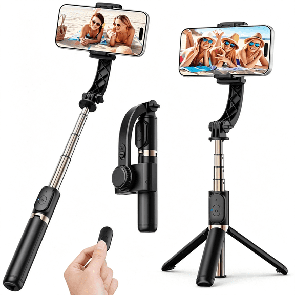 GJX Gimbal Stabilizer for Smartphone, 1-Axis Auto Balance Handheld Gimbal, 360 Rotating Extendable Selfie Stick Tripod, Wireless Remote Control for Iphone Android Travel Vlogging Tiktok Youtube