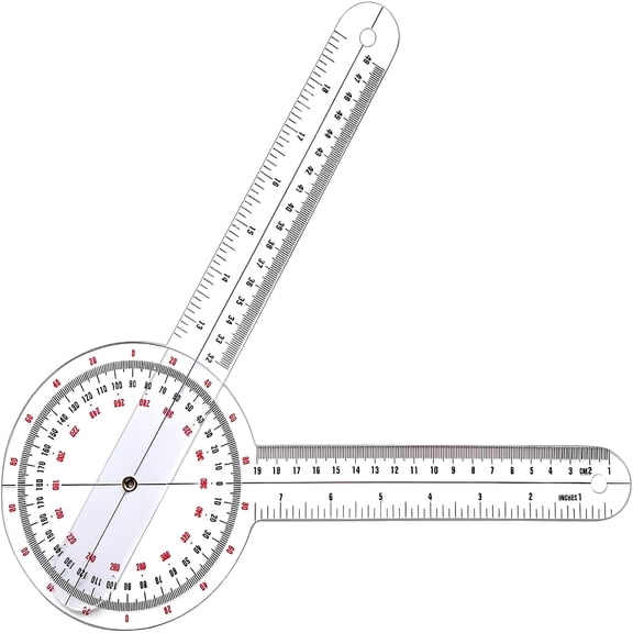 GJX Goniometer 12 Inch,Transparent Orthopedic Angle Ruler Plastic Goniometer,360 Degree Clear Protractor Physical Therapy for Body Measuring Tape Goniometer Protractor Ruler