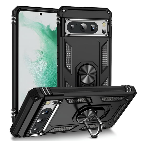 GJX for Google Pixel 10 /10 Pro Case,Heavy Duty Shockproof Body Phone Cover Built in Metal Rotated Magnetic Ring Holder Kickstand,Dual Layer Military-Grade Drop Protection,Black