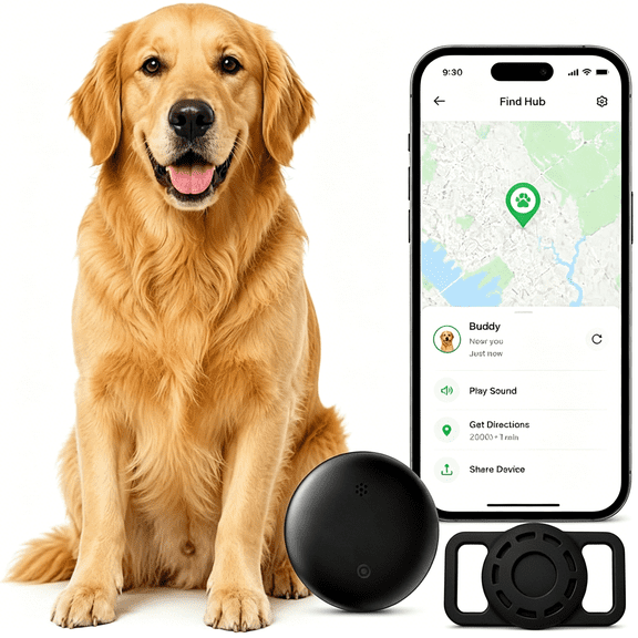 GJX Gps Collar for Dogs,Pet Tracker (Android Only) Smart Tag,Waterproof Compatible with Google Find My,No Monthly Fee,Advanced Tracking Solution Smart Collar