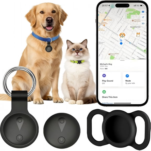 GJX Gps Tracker for Dogs,Smart Collar with Real-Time Location-Pet Location Tracker with Holder,No Sim Card,Works with Ios Find My,Ultra-Slim,Ip68 Waterproof,12-Month Working Time