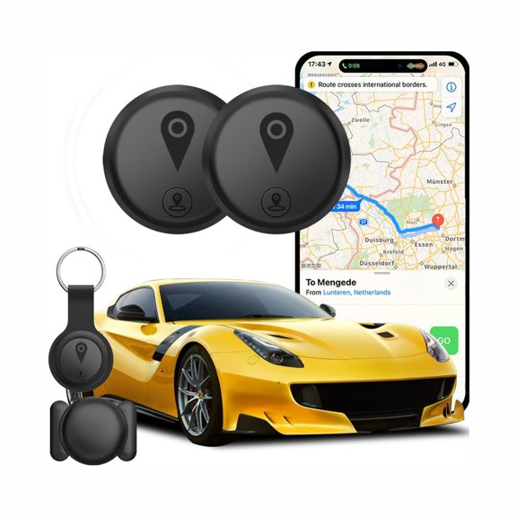 GJX Gps Tracker for Vehicles,2 Pack Gps Tracker Mini Portable Gps Tracker for Cars Splashproof for Ios Find My(Ios Only),No Monthly Fee Subscription No Sim Card Required-Black