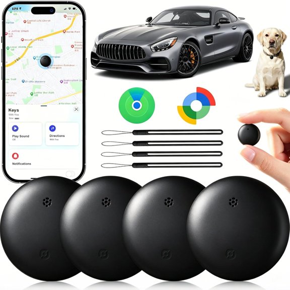 GJX Gps Tracker for Vehicles No Subscription,Car Tracker Tag for Android&Ios,Bluetooth Tracker Device Compatible with Apple Find My&Google S Find Hub for Key,Luggage Wallet Kid Pet (2-Pack)