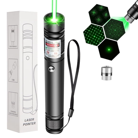 GJX Green Beam Light Flashlight Long Range,Usb Rechargeable Tactical Flashlights with Star Cap Adjustable Focus for Tv/Led/Lcd Screens,Presentations,Astronomy,Camping,Hiking,And Outdoor Use