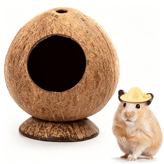 GJX Hamster Hideout Wooden House Coconut Hut Hamster House Bed for Dwarf Gerbil Mouse Mice Rat Small Animals Reptiles Guinea Pig Hideout
