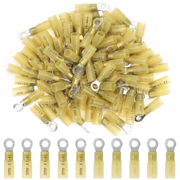 GJX Heat Shrink Ring Terminals #10 Awg 12-10, 100 Pcs Insulated Electrical Connectors, Eyelet Wire Connectors, Marine Grade Ring Terminals for Automotive, Audio
